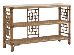 Lexington Tommy Bahama Home Sailfish Console Table – Elegant Driftwood Design With Leather-wrapped Rattan And Woven Abaca Shelves Sunwashed  579-967