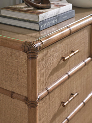 Lexington Tommy Bahama Home Dolphin Cay Hall Chest: Elegant Raffia Design With Soft-close Drawers & Glass Top For Coastal Living Sunwashed  579-973