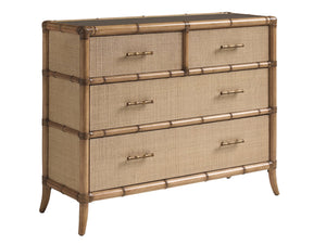 Lexington Tommy Bahama Home Dolphin Cay Hall Chest: Elegant Raffia Design With Soft-close Drawers & Glass Top For Coastal Living Sunwashed  579-973