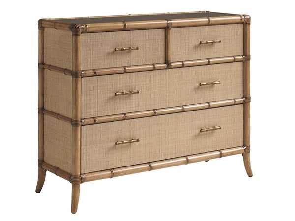 Lexington Tommy Bahama Home Dolphin Cay Hall Chest: Elegant Raffia Design With Soft-close Drawers & Glass Top For Coastal Living Sunwashed  579-973