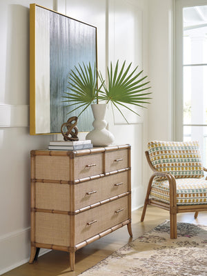 Lexington Tommy Bahama Home Dolphin Cay Hall Chest: Elegant Raffia Design With Soft-close Drawers & Glass Top For Coastal Living Sunwashed  579-973