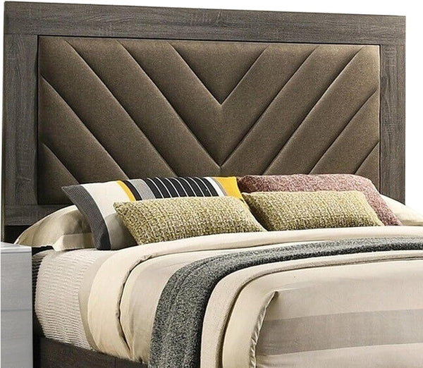 English Elm Contemporary King Size Bed Frame With Upholstered Headboard In Gray - Sturdy Rubberwood Design B011P236808
