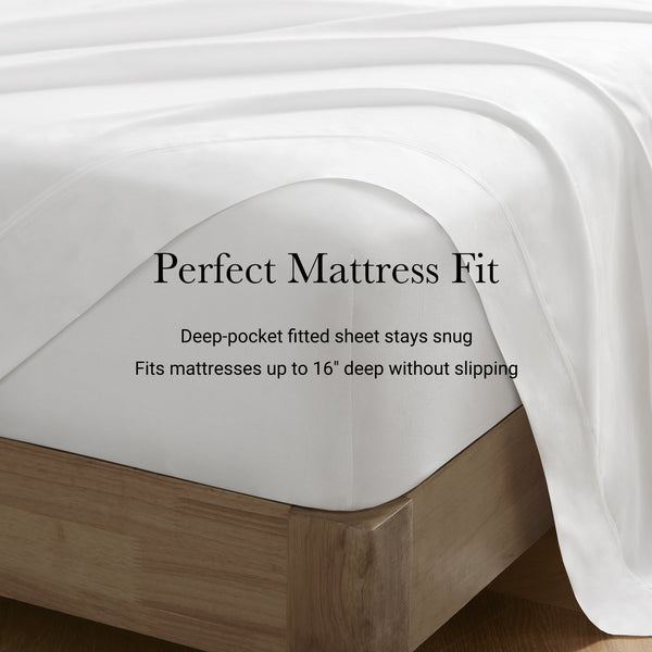 English Elm 4 Pieces King Sateen Sheet Set - Luxurious Egyptian Cotton, Breathable Comfort, Classic White Elegance B035P381313