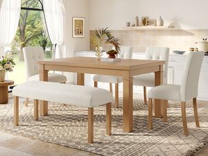 English Elm 6-piece Rectangular Dining Set with Wood Grain Table Four Upholstered Chairs and Bench Natural N752S000012N