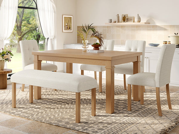 English Elm 6-piece Rectangular Dining Set with Wood Grain Table Four Upholstered Chairs and Bench Natural N752S000012N