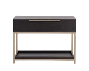 Sunpan Rebel Nightstand - Modern Oak Wood Design with Soft Closing Drawer and Elegant Gold Hardware Accents Large - 38W x 20D x 27.25H