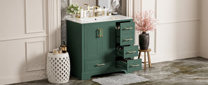 English Elm 36" Traditional Bathroom Vanity with Ceramic Sink, Solid Wood Cabinet, Soft-Close Doors & Drawers Green N729P251630F