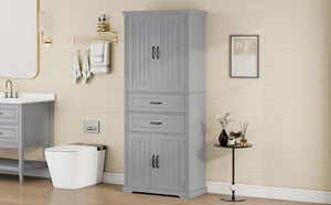 English Elm [video] Floor to Ceiling Matte Storage Cabinet with Drawers Shelves and Adjustable Interior Gray N759P407762E