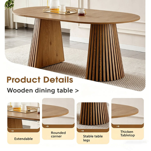 English Elm Wooden Oval Extendable Dining Table with Slatted Legs Seats up to Six Mid-century W3590P426263