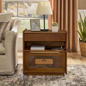 English Elm Mid Century Modern Nightstand With Usb Charging Ports, Glass Drawer & Ample Storage For Any Room W1801P303389