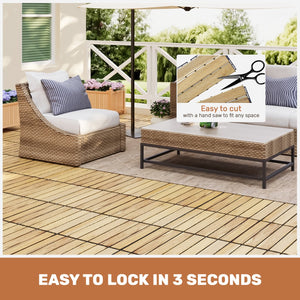 English Elm 30 Interlocking Deck Tiles 12" Square Acacia Hardwood Striped Outdoor Flooring Waterproof DIY Teak+Yellow W2391P276697