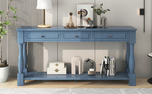 English Elm Trexm Distressed Entryway Console Table Three Drawers Open Shelf Mediterranean Wood Navy N715P372052M