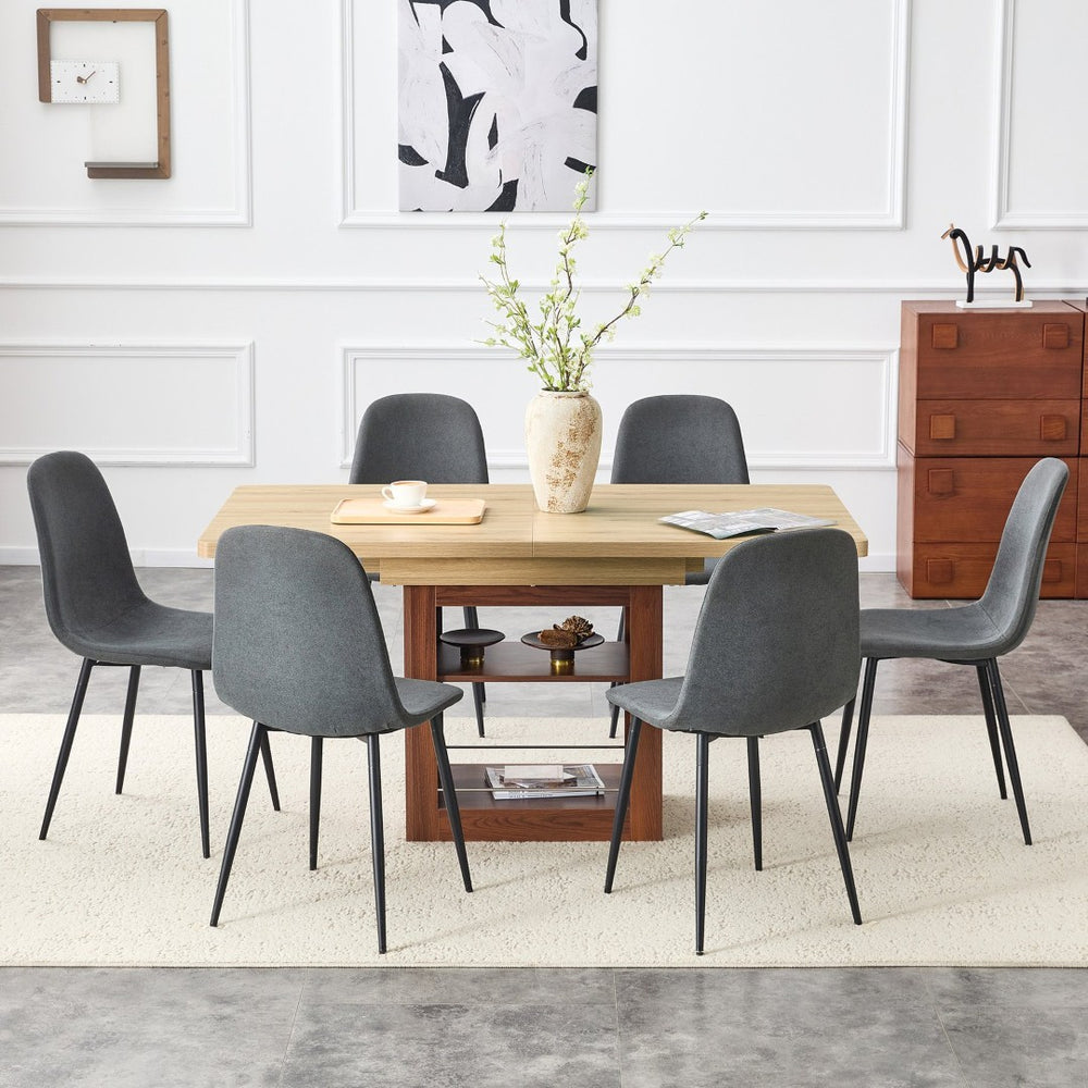 English Elm Expandable Dining Set with Pu Leather Chairs Modern Mdf Table Seats up to Eight Black,Dark Gray,Walnut,Wood W1151S04673