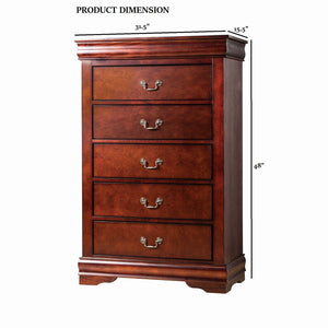 English Elm Dark Transitional 5-Drawer Chest in Rich Finish with Nickel Oval Knobs Durable Wood Blend Craftsmanship Cherry 19 L x 33 W x 52 H B2741P372712