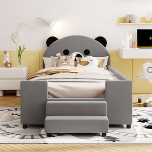 English Elm Twin Velvet Daybed Bear Headboard Hydraulic Storage Kids Bedroom Frame Gray SF000129AAE