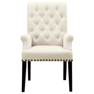 English Elm Vaughn Beige Upholstered Dining Arm Chair with Nailhead Trim, Tapered Legs, Premium Comfort & Style B062P331049