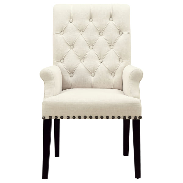 English Elm Vaughn Beige Upholstered Dining Arm Chair with Nailhead Trim, Tapered Legs, Premium Comfort & Style B062P331049