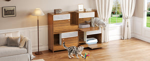 English Elm 2-piece Modern Cat Litter Box Enclosure Side Table Set with Hidden Storage N752S004342D