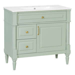English Elm 36" Freestanding Bathroom Vanity With Stylish Ceramic Basin, Smart Storage & Elegant Green Finish N725P356064F