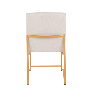 English Elm High Back Fuji Contemporary Dining Chairs Set Of 2 In Gold Steel & Soft Beige Fabric For Stylish Comfort B202P223538