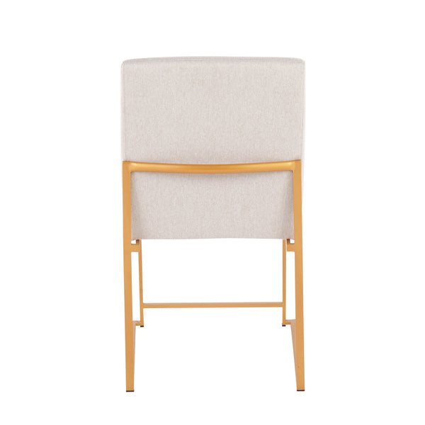 English Elm High Back Fuji Contemporary Dining Chairs Set Of 2 In Gold Steel & Soft Beige Fabric For Stylish Comfort B202P223538