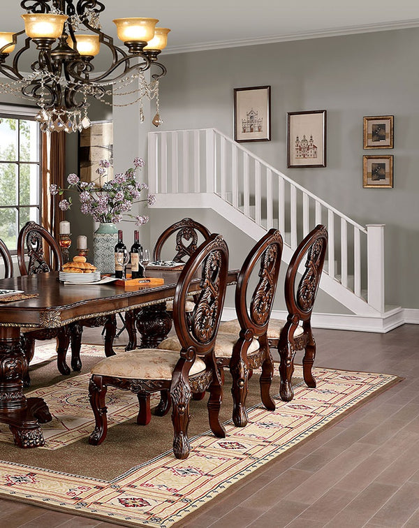 English Elm Traditional Elegant Cherry Side Chairs Set of 2 with Carved Round Backs, Cabriole Legs, Solid Wood Comfort Upholstery and Welt Trim Brown,Tan 49 L x 26 W x 16 H B011P237466