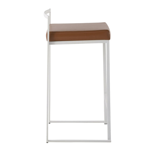 English Elm Fuji Stackable Counter Stools In White With Camel Faux Leather Cushions - Set Of 2 For Modern Spaces B202P221934