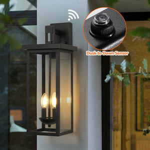 English Elm 1-Pack 22.0" Outdoor Wall Lantern with Dusk-to-Dawn Sensor, Matte Black Aluminum, Clear Glass, Weatherproof Lighting W2312P374778