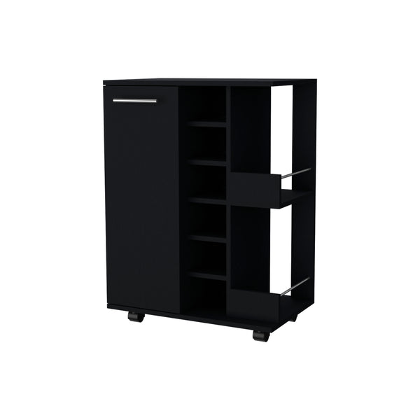 English Elm Tennessee Mobile Bar Cart with Cabinet, Six Bottle Cubbies, Top Rail Prep Area & Locking Wheels Black 33 L x 18 W x 7 H B128P176142