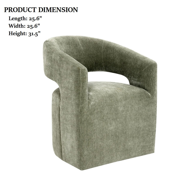 English Elm Contemporary Sculpted Barrel-Back Arm Chair with Smooth Casters, Neutral Textured Upholstery, Stylish Accent Seating Green 27 L x 26 W x 33 H B2741P400837