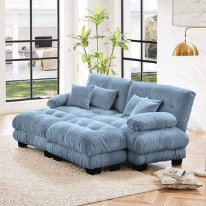 English Elm Cloud Comfort Sleeper Sofa - Elegant Chenille 2-Seater With Lumbar & Throw Pillows, 2 Ottomans W714S01081