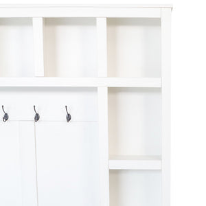 English Elm On-Trend Farmhouse Wooden Hall Tree With 6 Hooks, 4-In-1 Storage Bench & Adjustable Shelves, White N721S000044K-GIGA