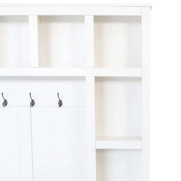 English Elm On-Trend Farmhouse Wooden Hall Tree With 6 Hooks, 4-In-1 Storage Bench & Adjustable Shelves, White N721S000044K-GIGA