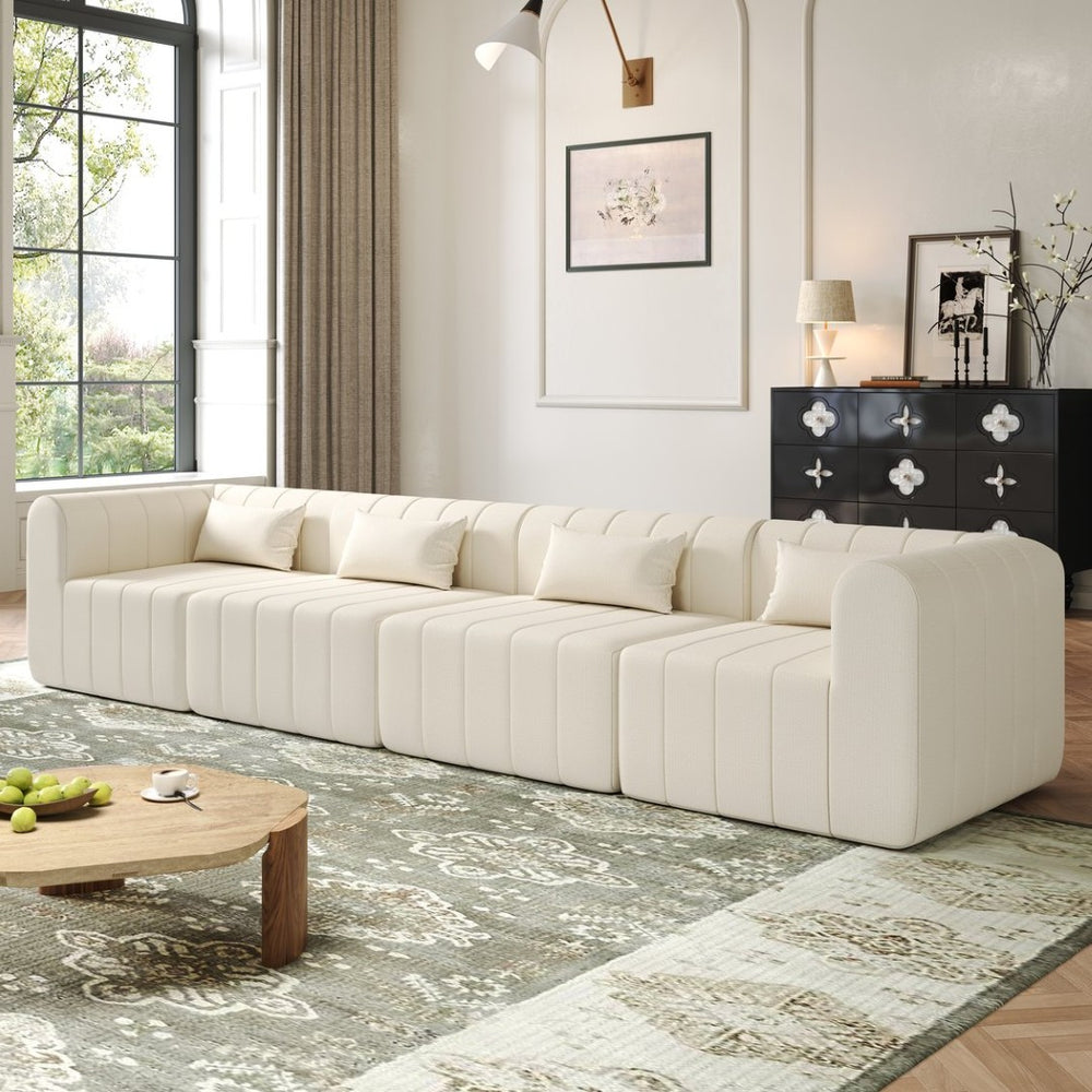 English Elm 145.5 Inch Four Piece Modular Sectional Sofa Beige Polyester Low Profile Living Room N767P346281B
