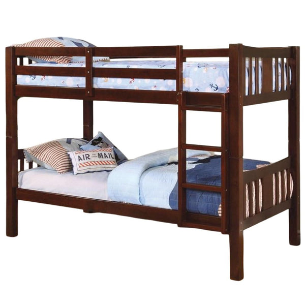 English Elm Twin Over Twin Bunk Bed With Trundle - Dark Walnut Finish, Durable Lock-Joint Structure & Ladder Access B2741S00364-GIGA