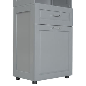 English Elm Tall Bathroom Cabinet with Tilt-Out Laundry Hamper, Adjustable Shelves, Anti-Tip Design & Large Storage Grey WF323481AAE
