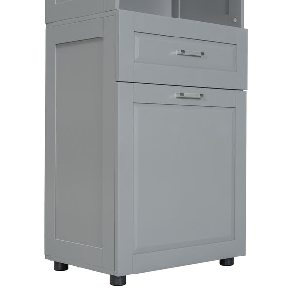 English Elm Tall Bathroom Cabinet with Tilt-Out Laundry Hamper, Adjustable Shelves, Anti-Tip Design & Large Storage Grey WF323481AAE