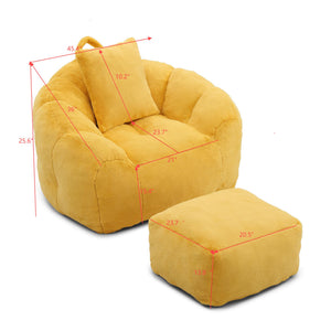 English Elm Giant Foam-Filled Bean Bag Chair with Footstool, Shell-Shaped Faux Fur Sofa for Gaming Reading уют Yellow W2677P306797