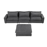 English Elm 128" Sectional Sofa Cloud Sofa Chenille Upholstered Sofa Couch With Movable Ottoman, Comfortable Seat Cushions, Charging Ports and Three Back Pillows For Living Room, Grey