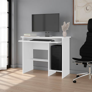 English Elm Rio Compact Writing Desk with Open Shelf White Finish for Home Office or Bedroom B128P473985
