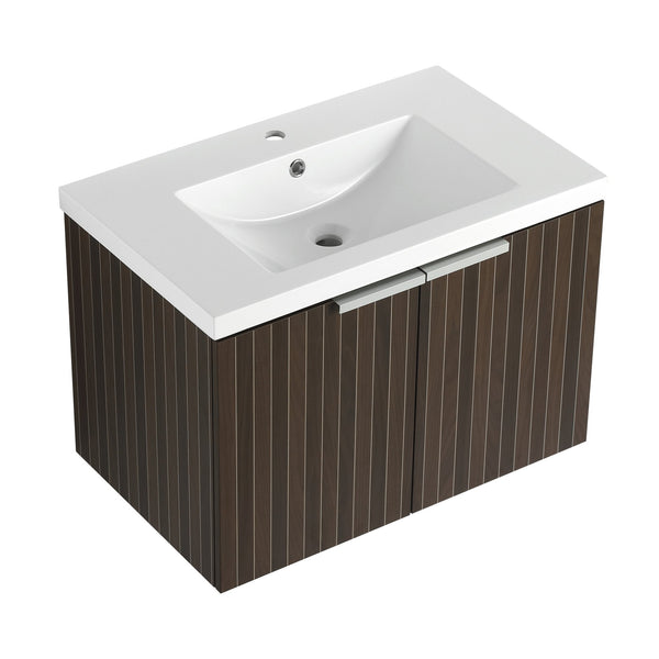 English Elm 30 Inch Silver-Brown Stripe Wall-Mounted Vanity with Mid-Edge Resin Sink, Soft-Close Doors, Ample Storage W999P204951