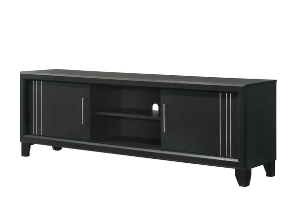 English Elm Contemporary Maidstone TV Console with Sintered Stone Top, Silver-Capped Arrow Legs, Open Storage Charcoal 19 L x 75 W x 24 H B2741P406255