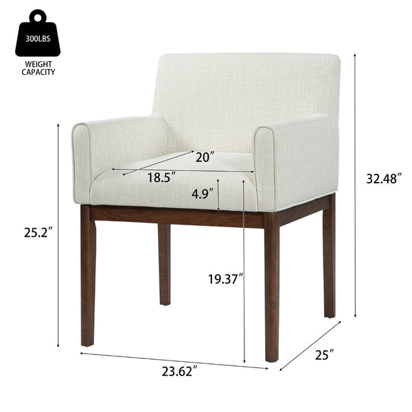 English Elm Modern Upholstered Arm Dining Chair Set Rubberwood Legs Foam Padded High Back Beige+Brown N768P396376D