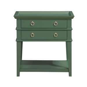 English Elm Carmona Midnight Blue Tray Top Nightstand with Two Drawers, Open Shelf, Brushed Gold Ring Pulls Antique Green B050P376936
