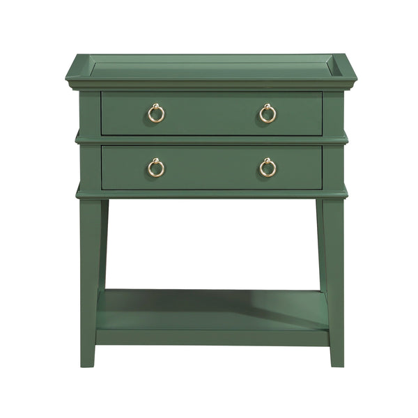 English Elm Carmona Midnight Blue Tray Top Nightstand with Two Drawers, Open Shelf, Brushed Gold Ring Pulls Antique Green B050P376936