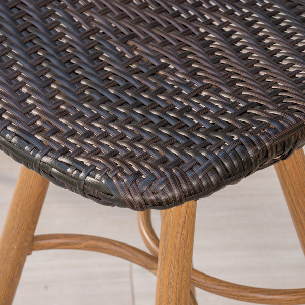 English Elm Christopher Knight Home® - LARYN Outdoor Wicker Barstools - Set of 2 Multibrown Seats with Wood-Finish Metal Legs, Durable Patio Seating 62619.00MBRN