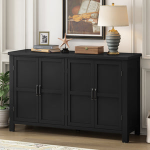 English Elm U_STYLE Mid-Century 4-Door Storage Sideboard with Adjustable Shelves, Retro Handles, Sturdy Pine Legs Black N711P218615B