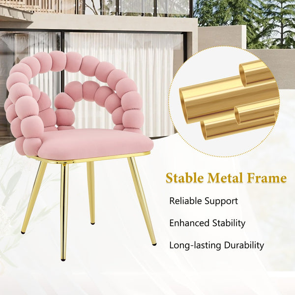 English Elm Modern Velvet Bubble Back Dining Accent Chair Set Glam Sculpted Upholstered Seating Gold,Pink W3875P446132