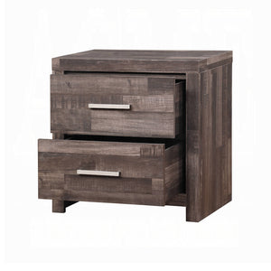 English Elm Dark Dark Oak 2-Drawer Nightstand with Plank-Pattern Pine Frame, Sled Base, Rustic Modern Accent Table B062P209406