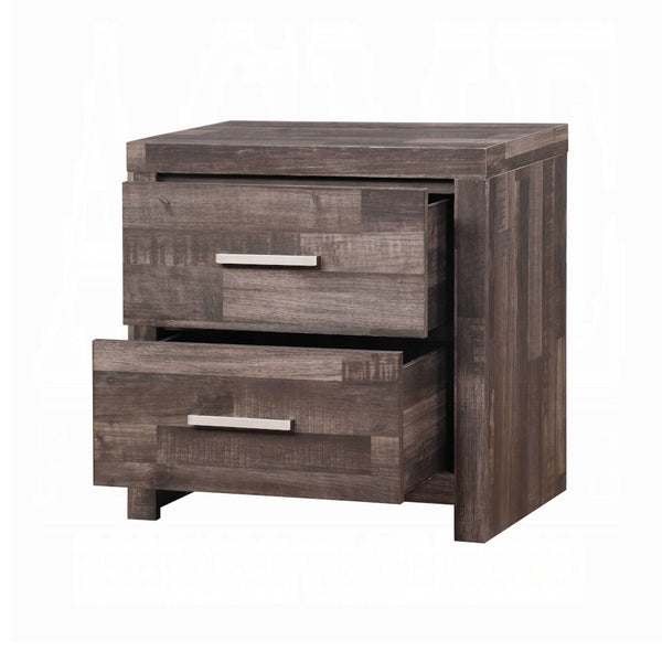 English Elm Dark Dark Oak 2-Drawer Nightstand with Plank-Pattern Pine Frame, Sled Base, Rustic Modern Accent Table B062P209406